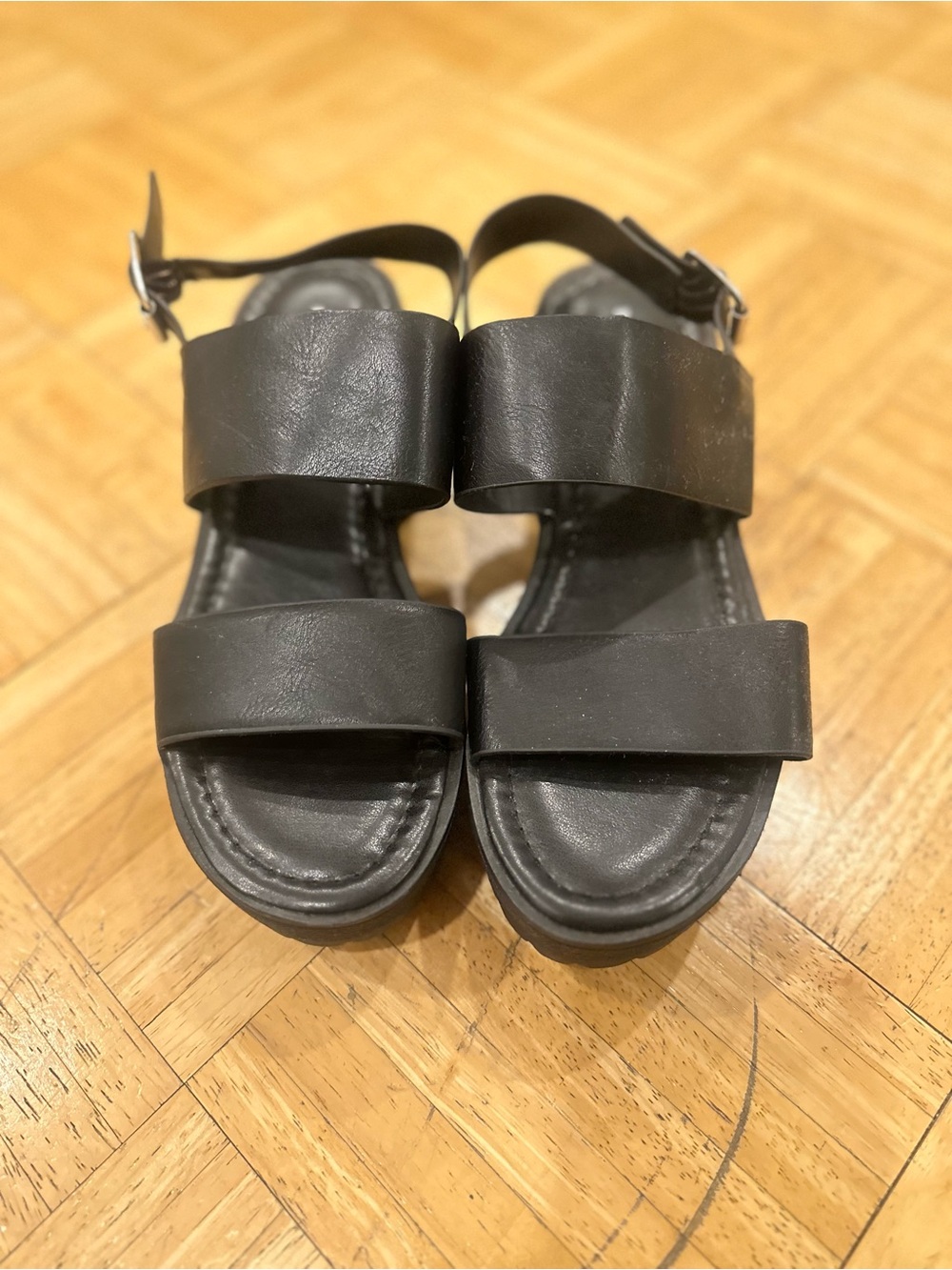 Women's Black Double-Strap Chunky Sandals